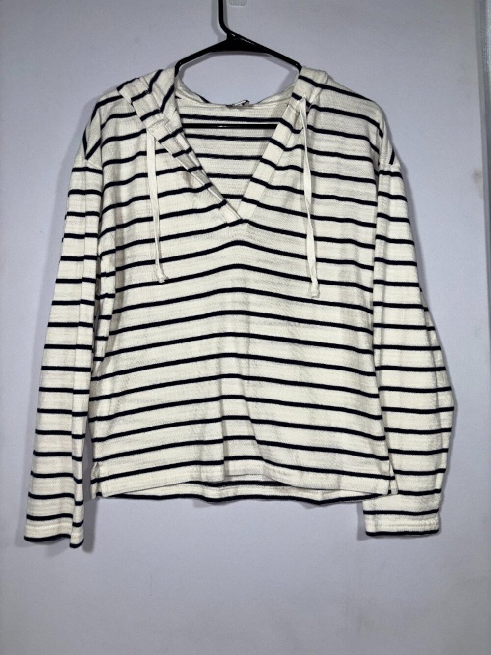 J. Crew Striped V-Neck Hoodie Pullover Lightweight Top Size Small